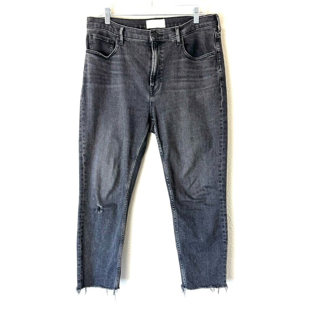 Everlane Antique Black High Rise Raw Hem Straight Leg Ankle Denim Jeans Size 32